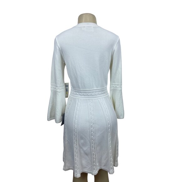 Eliza J Women’s White Ivory Knit Bell Sleeves Dress Sz M - NWT - Picture 4 of 8